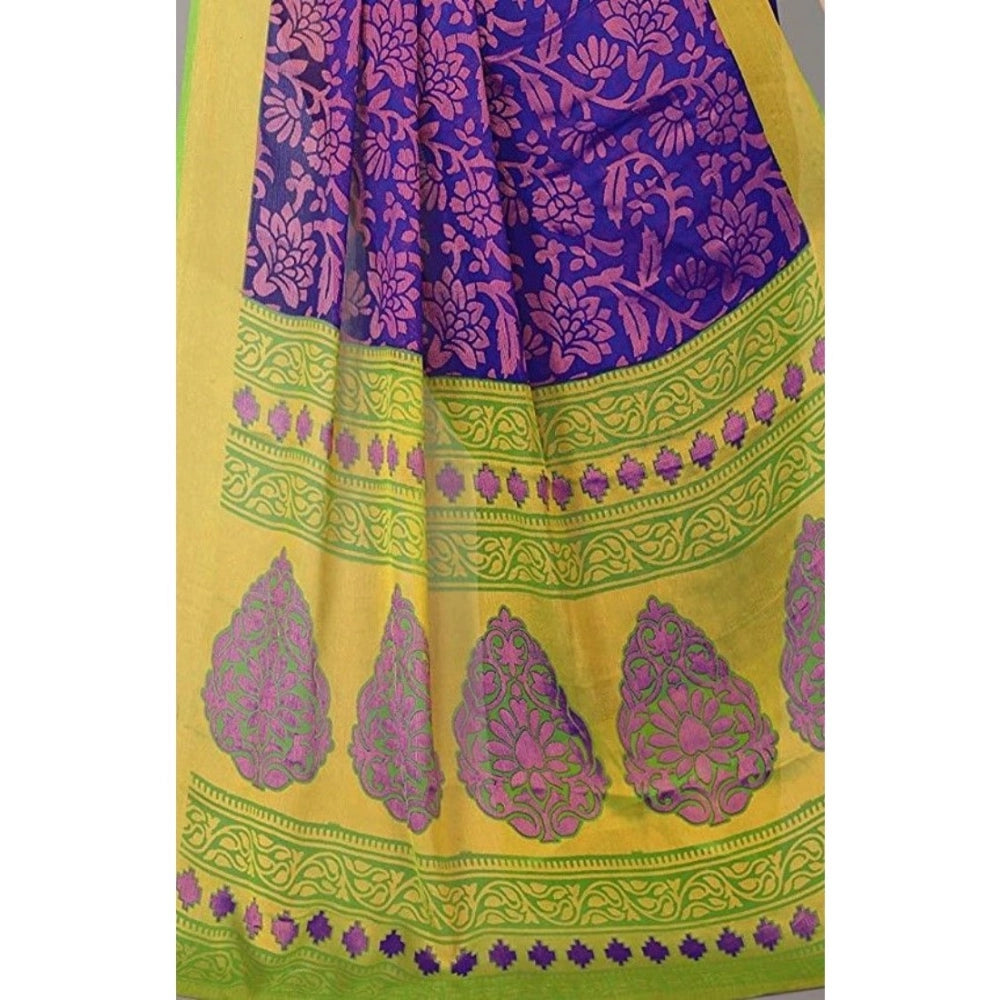 Generic Women's Viscose Rayon Printed Saree With Unstitched Blouse (Blue)