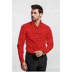 Generic Men's Cotton Blended Printed Full Sleeve Shirt (Red)