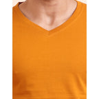 Generic Men's Casual Cotton Solid V Neck Full Sleeve T-Shirt  (Mustard)