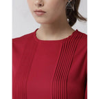 Generic Women's Polyester Pintuck Long Sleeves Below Knee Dress (Red)