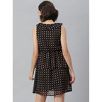 Generic Women's Polyester Peplum Sleeveless Above Knee Dress (Black)