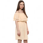 Generic Women's Polyester Solid Sleeveless Knee-Length Dress (Beige)