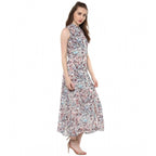 Generic Women's Polyester Chiffon Printed Sleeveless Dress (Multicolor)