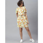 Generic Women's Polyester Printed Flutter Above Knee Dress (Orange - Yellow)