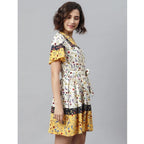 Generic Women's Polyester Floral Flutter Above Knee Dress (Multicolor)