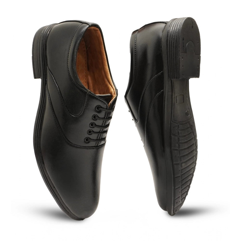 Generic Men's Casual Faux Leather Solid Lace-Up Formal Shoes (Black)