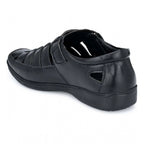 Generic Men's Casual Faux Leather Solid Velcro Sandal (Black)