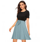 Generic Women's Knitting stretchable Solid Round Neck Cap Sleeve Dress (Pista)