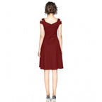 Generic Women's Polyester Solid V Neck Cap Sleeve off Shoulder Dress (Maroon)