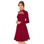 Generic Women's Knitting stretchable Solid Round Neck Full Sleeve Dress (Maroon)