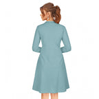 Generic Women's Knitting stretchable Solid Round Neck Full Sleeve Dress (Pista)
