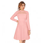 Generic Women's Knitting stretchable Solid Round Neck Full Sleeve Dress (Peach)