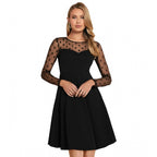 Generic Women's Knitting stretchable Solid Round Neck Full Sleeve Dress (Black)