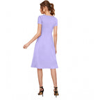 Generic Women's Knitting stretchable Solid Round Neck Cap Sleeve Dress (Purple)