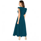 Generic Women's Knitting stretchable Solid Round Neck Ruffled Sleeve Dress (Morpich)