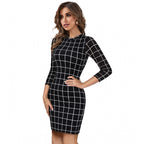 Generic Women's Polyester Solid High Neck Full Sleeve Dress (Black)