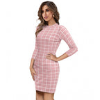Generic Women's Polyester Solid High Neck Full Sleeve Dress (Peach)