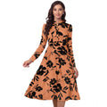 Generic Women's Knitting Printed V-Neck Full Sleeve Dress (Orange)