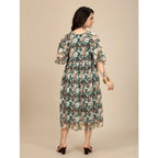 Generic Women's Georgette Printed Round Neck Short Sleeve Dress (Black)