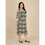 Generic Women's Georgette Printed Round Neck Short Sleeve Dress (Black)