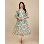 Generic Women's Georgette Printed Round Neck Short Sleeve Dress (Multicolor)