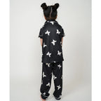 Generic Girl's Silk Bleand Printed Short Sleeve Night Suit Set (Black)
