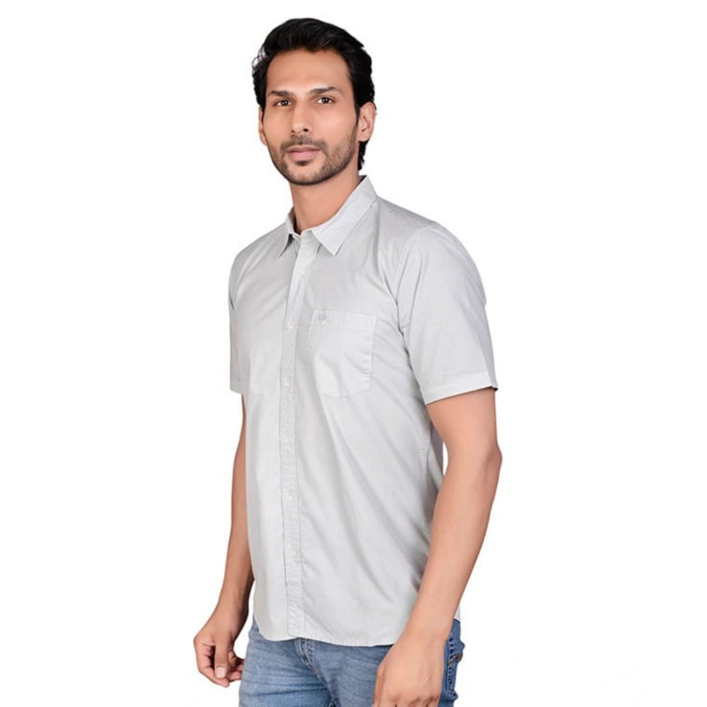 Generic Men's Casual Cotton Half Sleeve Solid Shirt (Grey)