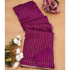 Generic Women's Vichitra Silk Striped Saree With Unstitched Blouse 5.5Mtr (Purple)