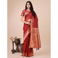 Generic Women's Linen Cotton Printed Saree With Unstitched Blouse 5.5Mtr (Red)