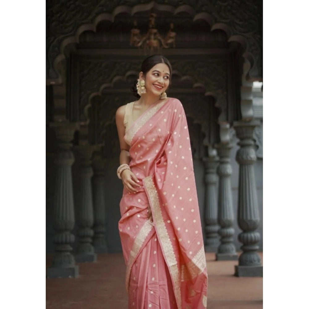 Generic Women's Cotton  Printed Saree With Unstitched Blouse 5.5Mtr (Peach)