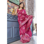 Generic Women's Silk Printed Saree With Unstitched Blouse 5.5Mtr (Rani Pink)