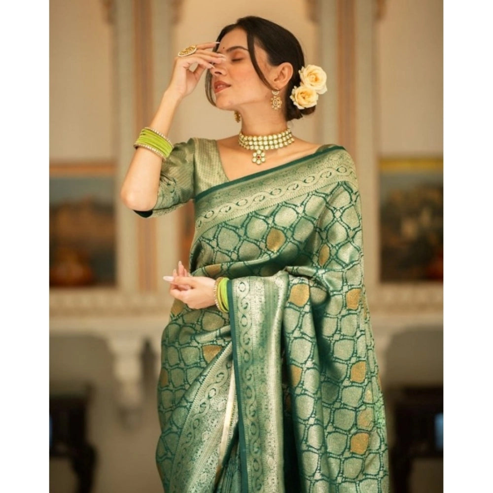Generic Women's Silk Printed Saree With Unstitched Blouse 5.5Mtr (Green)