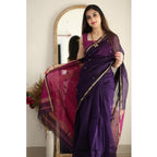 Generic Women's Cotton  Printed Saree With Unstitched Blouse 5.5Mtr (Navy Blue)