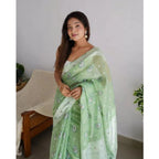 Generic Women's Cotton  Printed Saree With Unstitched Blouse 5.5Mtr (Pista)