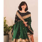 Generic Women's Silk Printed Saree With Unstitched Blouse 5.5Mtr (Dark Green)