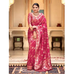 Generic Women's Silk Printed Saree With Unstitched Blouse 5.5Mtr (Pink)