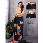 Generic Women's Small Lace Georgette Printed Ready-to-Wear Saree With Unstitched Blouse 5.5 Mtr (Black)