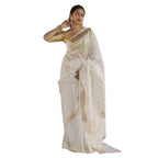Generic Women's Cotton  Printed Saree With Unstitched Blouse 5.5Mtr (White)