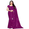 Generic Women's Georgette Embellished Sequnece Bollywood Saree With Unstitched Blouse 5.5Mtr (Purple)