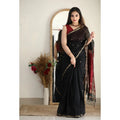 Generic Women's Cotton  Printed Saree With Unstitched Blouse 5.5Mtr (Black)