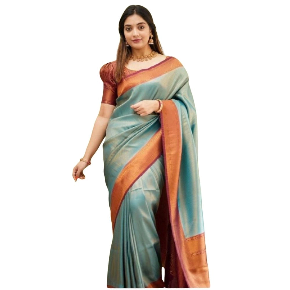 Generic Women's Silk Printed Saree With Unstitched Blouse 5.5Mtr (Rama)