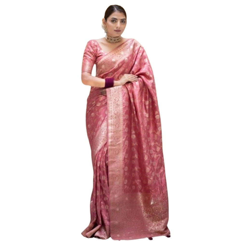 Generic Women's Silk Printed Saree With Unstitched Blouse 5.5Mtr (Peach)
