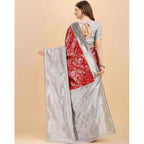 Generic Women's Soft Lichi Silk Printed Saree With Unstitched Blouse 5.5Mtr (Red)