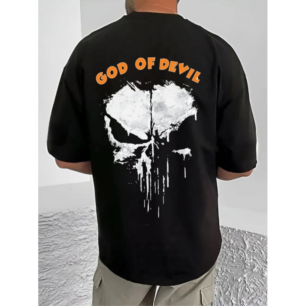 Generic Men's Casual Cotton Blend Printed Round Neck Half Sleeve T-Shirt (Black)