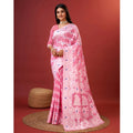 Generic Women's Cotton Silk Printed Saree With Unstitched Blouse 5.5Mtr (Pink)
