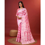 Generic Women's Cotton Silk Printed Saree With Unstitched Blouse 5.5Mtr (Pink)