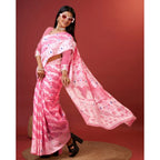 Generic Women's Cotton Silk Printed Saree With Unstitched Blouse 5.5Mtr (Pink)