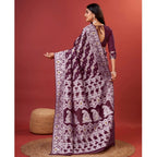 Generic Women's Cotton Silk Printed Saree With Unstitched Blouse 5.5Mtr (Purple)