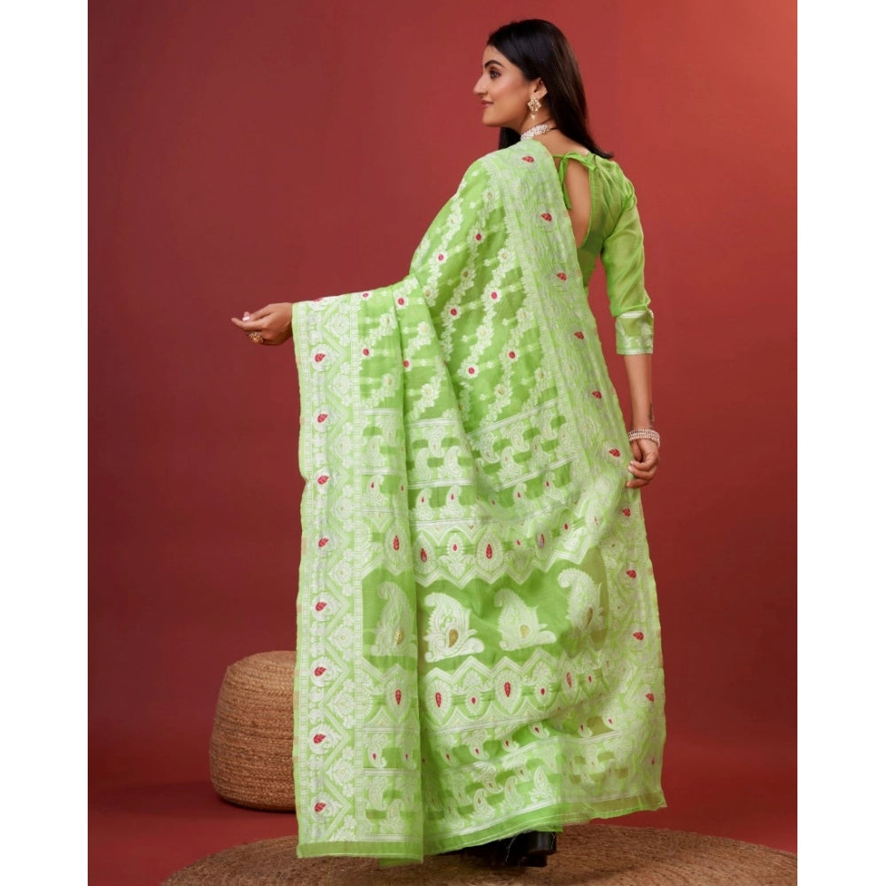 Generic Women's Cotton Silk Printed Saree With Unstitched Blouse 5.5Mtr (Light Green)