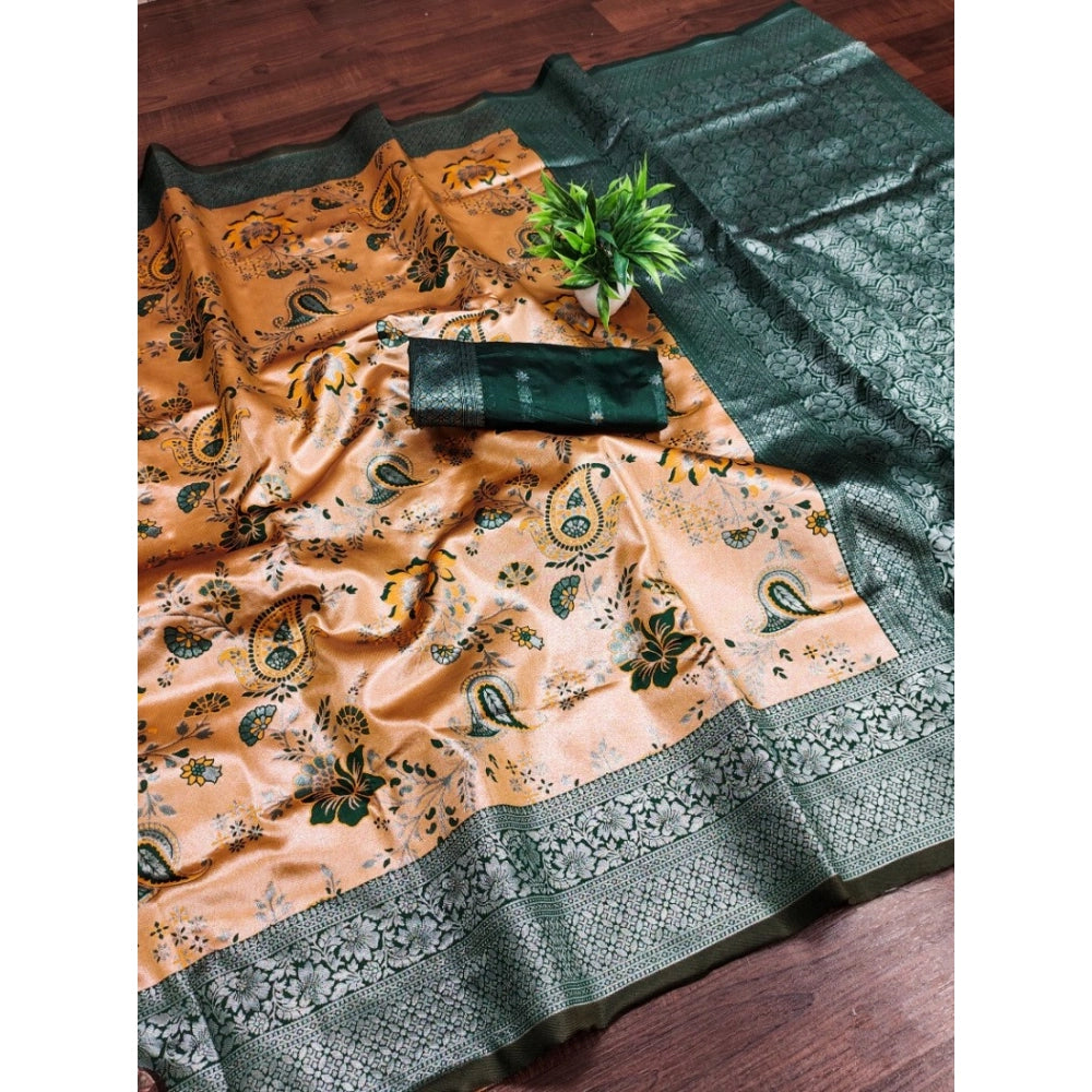 Generic Women's Banarasi Jacquard Printed Saree With Unstitched Blouse 5.5Mtr (Orange)